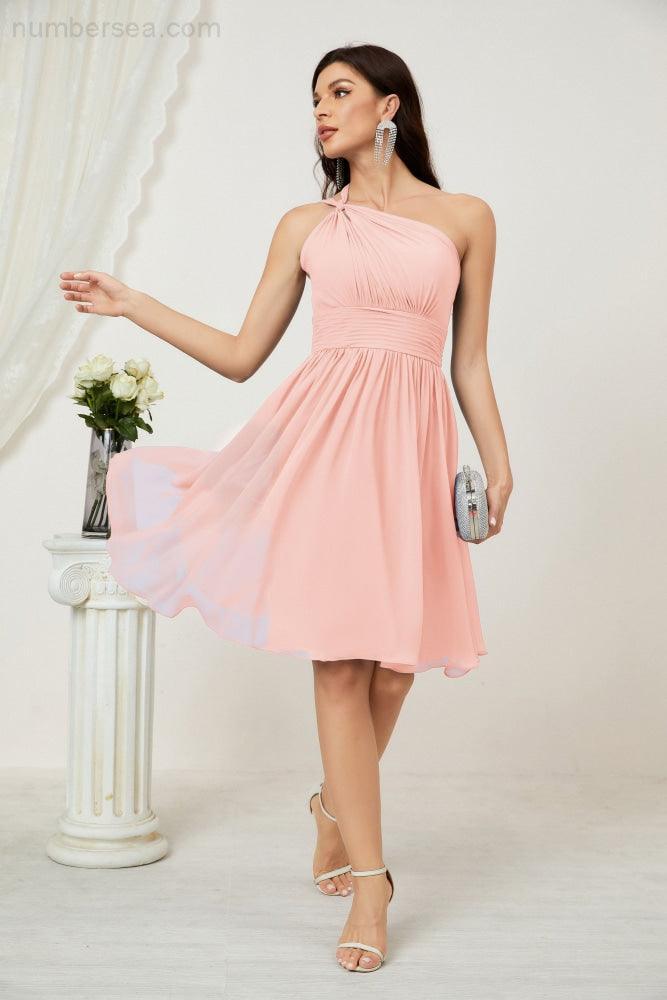 Numbersea Women Chiffon Short One Shoulder Bridesmaid Dress Formal Dresses For Party Homecoming 2804