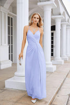 Ladies Chiffon Spaghetti Strap V Neck Front Slit Floor Length Bridesmaid Evening Dress Prom Party Wedding Evening Dress 28116-numbersea