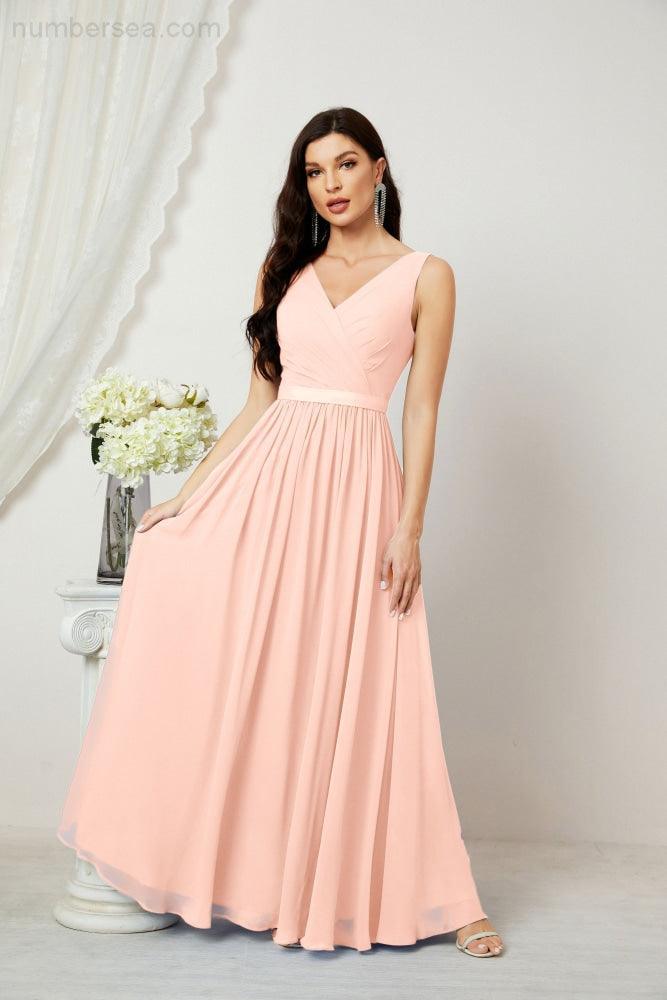 Women's Chiffon Long Bridesmaid Dresses A line Sleeveless Formal Prom Gown for Evening Party Homecoming Dresses 2808-numbersea