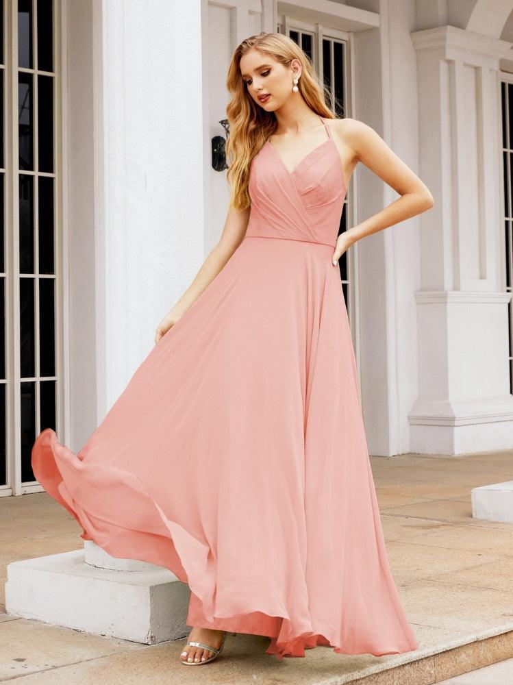 Numbersea Halter Chiffon Bridesmaid Dresses Wedding Appare Sleeveless Formal Prom Dress with Ruffled Back 28035-numbersea
