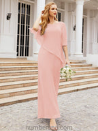 Numbersea Formal Party Gown Dress Long Chiffon Mother Of The Bride Dresses With Ruffle Cape 28026