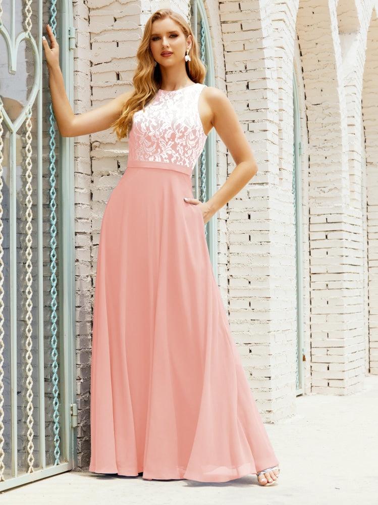 Lace Bridesmaid Dress Floor Length Evening Gowns with Pockets 28017-numbersea