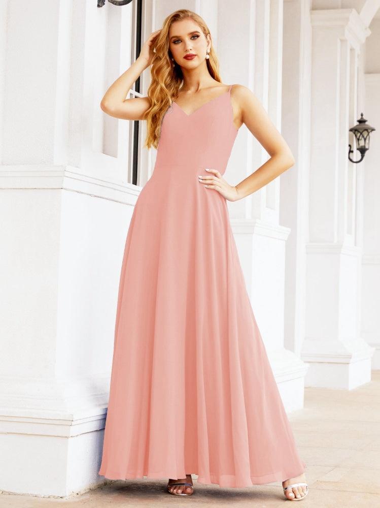 Numbersea Spaghetti Strap Bridesmaid Dresses V Neck Butterfly Back Fromal Evening Party Prom Gown 28036-numbersea