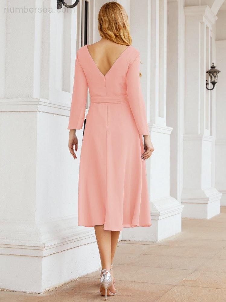 Bridesmaid Dress V-Back Waist Belt Mother of the Bride Wedding Guest 28031-numbersea