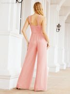 Numbersea Crisscross Neck Jumpsuit Formal Evening Dress Long Bridesmaid Dresses Bell-bottomed Pants 28033-numbersea