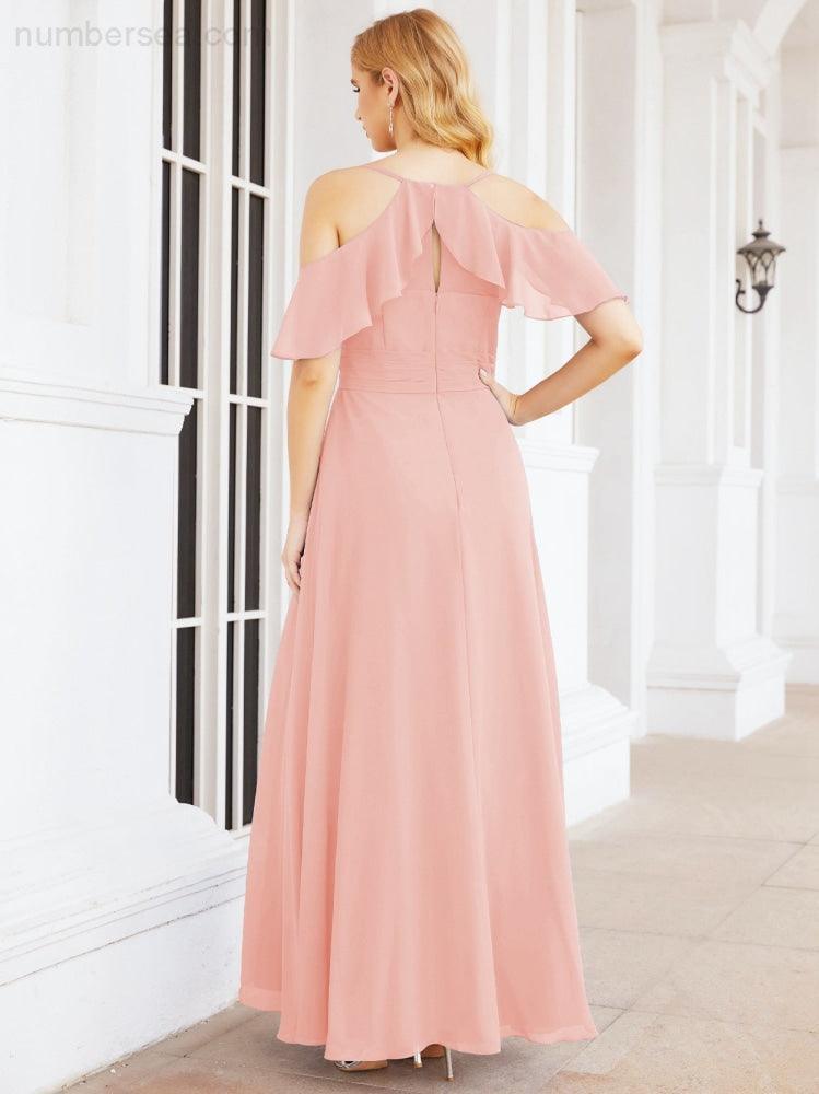 Numbersea Cold Shoulder Long Bridesmaid Dresses Side Slit Formal Prom Gowns Party Wedding 28070-numbersea