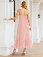 Numbersea Women Strap Chiffon Bridesmaid Dress Ankle Length Sleeveless Blackless Ruffle A Line