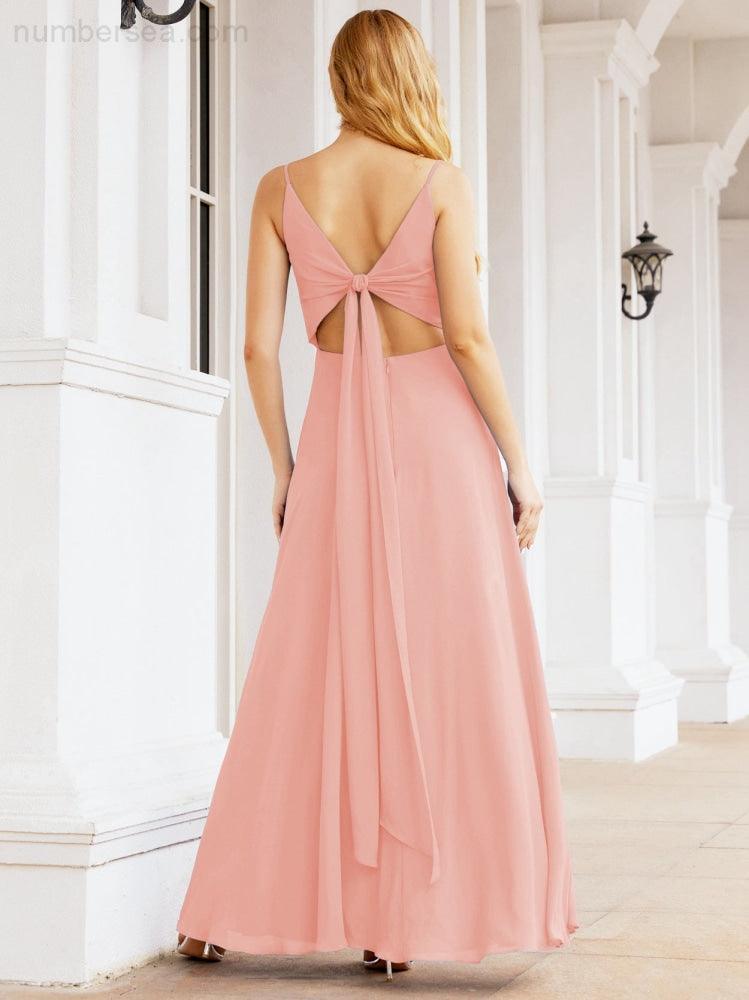 Numbersea Spaghetti Strap Bridesmaid Dresses V Neck Butterfly Back Fromal Evening Party Prom Gown 28036-numbersea