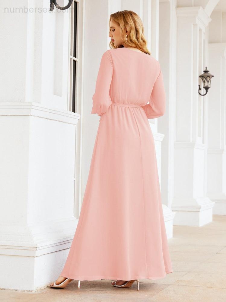 Numbersea Women's Chiffon Bridesmaid Dress A line Long Sleeves Formal Evening Prom Gown for Wedding Guest 28032-numbersea