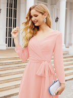 Bridesmaid Dress V-Back Waist Belt Mother of the Bride Wedding Guest 28031-numbersea