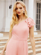 Numbersea Womens One Shoulder Chiffon Long Jumpsuit Formal Evening Dress Bridesmaid Dresses Pants