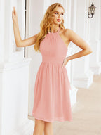 Numbersea Neckholder-Brautjungfernkleid aus Chiffon, kurz, ärmellos, formelles Partykleid, offener Rücken, 28023