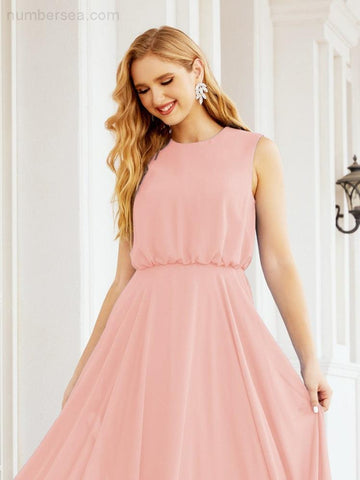 Numbersea Sleeveless Long Bridesmaid Dress A line Formal Evening Prom Gown 28025-numbersea