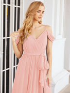 Numbersea Off The Shoulder Chiffon Bridesmaid Dress Long Formal Graduation Gown with Cowl Back 28069-numbersea