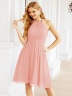 Numbersea Neckholder-Brautjungfernkleid aus Chiffon, kurz, ärmellos, formelles Partykleid, offener Rücken, 28023