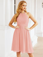 Numbersea Neckholder-Brautjungfernkleid aus Chiffon, kurz, ärmellos, formelles Partykleid, offener Rücken, 28023