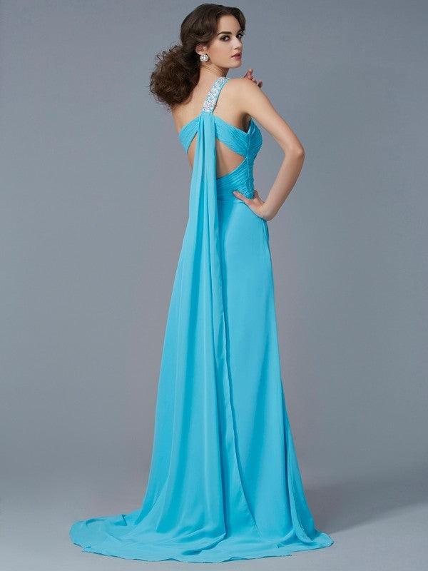 Etui-Linie One-Shoulder-Träger Ärmellos Perlen verziert Applikationen Lange Chiffon Kleider