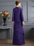 Vestidos largos de gasa para madre de la novia, con corte tubo, escote redondo, sin mangas y volantes