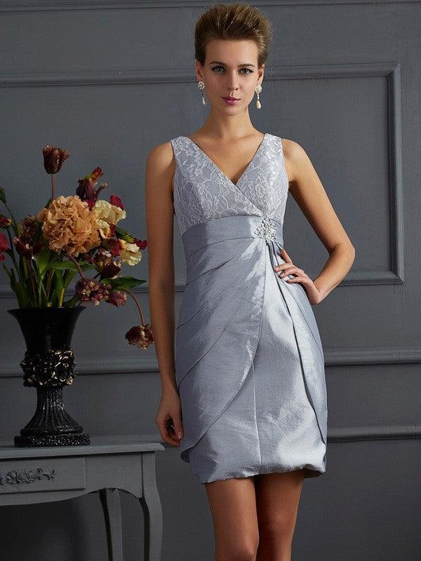 Sheath/Column V-neck Sleeveless Short Taffeta Mother of the Bride Dresses