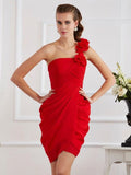 Etui-Linie/Säule One-Shoulder-Träger Ärmellos Handgemachte Blume Kurz Chiffon Homecoming Kleider