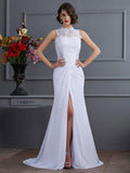 Sheath/Column High Neck Sleeveless Long Chiffon Dresses