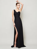 Etui-Linie One-Shoulder-Träger Ärmellos Falten Lange Chiffon Kleider
