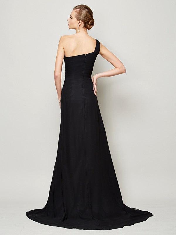 Etui-Linie One-Shoulder-Träger Ärmellos Falten Lange Chiffon Kleider