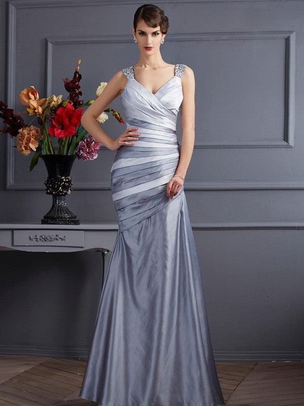 Vestidos largos de satén plisados sin mangas con tirantes de trompeta/sirena