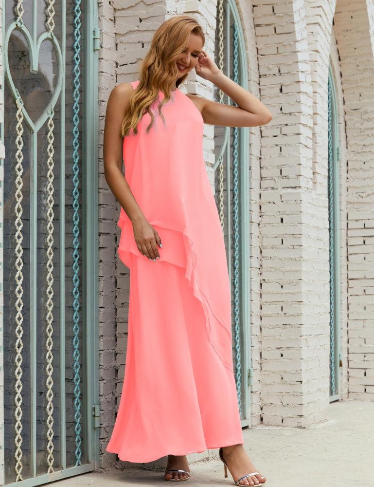 Chiffon Long Plus Size Mother Of Bride Dresses Formal Bridesmaid Prom Gown 28019 Ballet Pink