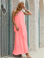 Chiffon Long Plus Size Mother Of Bride Dresses Formal Bridesmaid Prom Gown 28019 Ballet Pink