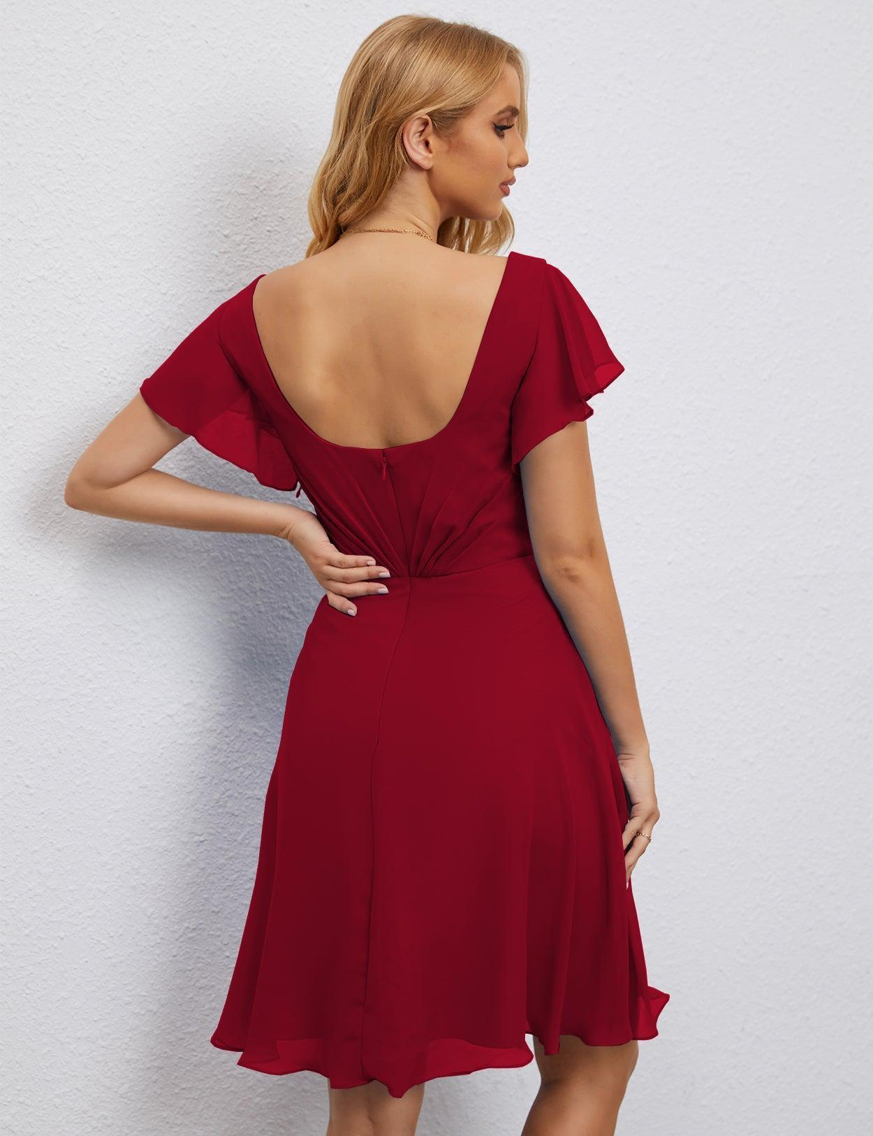 Numbersea Chiffon Bridesmaid Dress V Neck Short Cocktail Gowns For Juniors Homecoming Dresses 28077