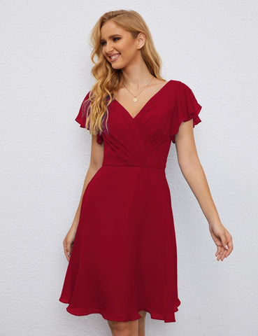 Numbersea Chiffon Bridesmaid Dress V Neck Short Cocktail Gowns For Juniors Homecoming Dresses 28077