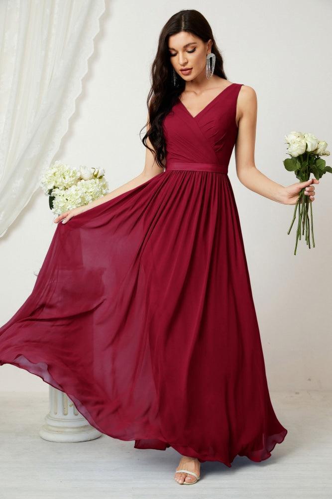 Women's Chiffon Long Bridesmaid Dresses A line Sleeveless Formal Prom Gown for Evening Party Homecoming Dresses 2808-numbersea