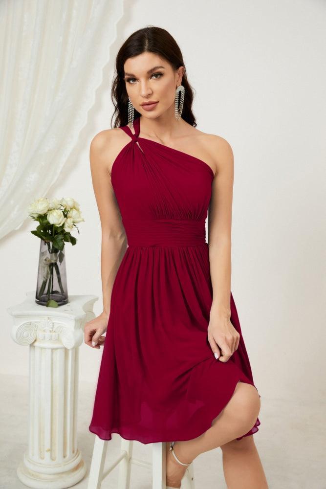 Numbersea Women Chiffon Short One Shoulder Bridesmaid Dress Formal Dresses For Party Homecoming 2804