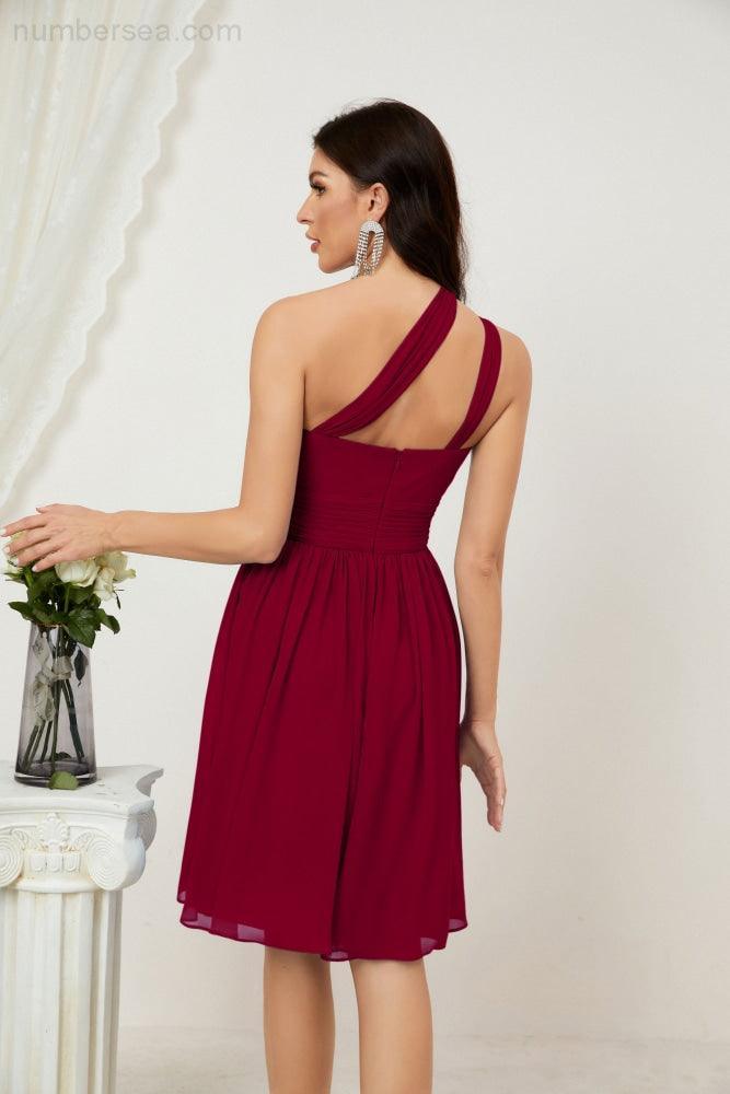 Numbersea Women Chiffon Short One Shoulder Bridesmaid Dress Formal Dresses For Party Homecoming 2804