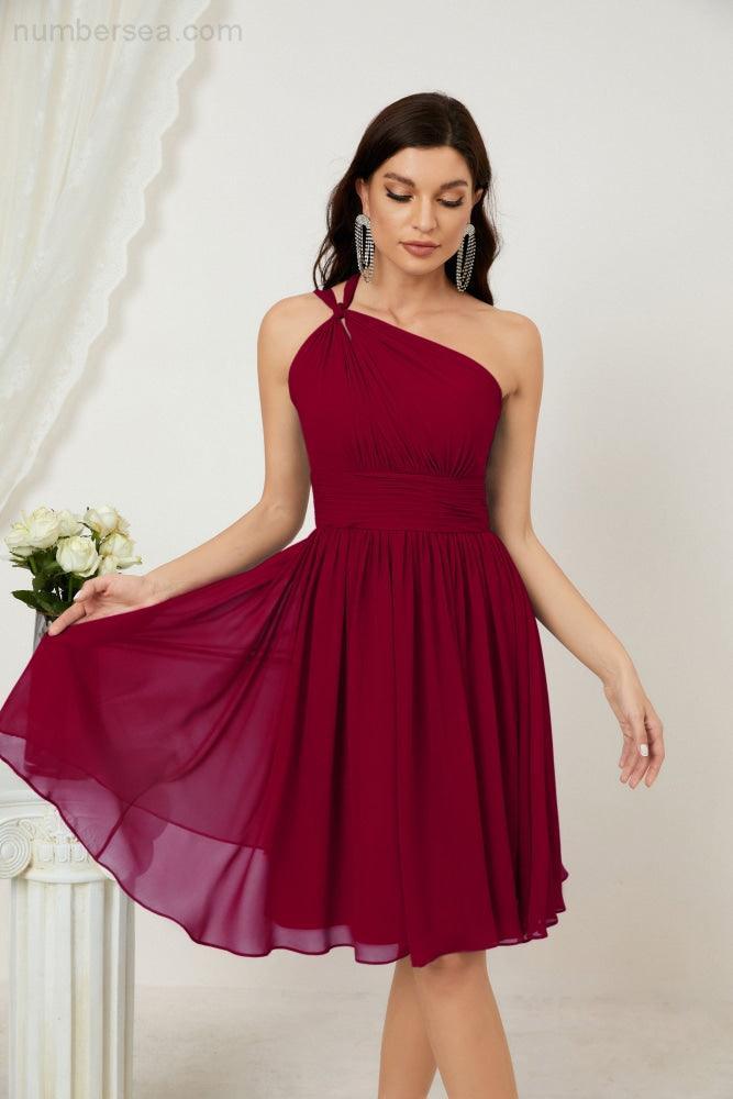 Numbersea Women Chiffon Short One Shoulder Bridesmaid Dress Formal Dresses For Party Homecoming 2804