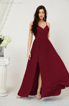 Numbersea Neck Bridesmaid Dresses Chiffon Long Spaghetti A-line Formal Prom Gown for Wedding Party Evening 2801-numbersea