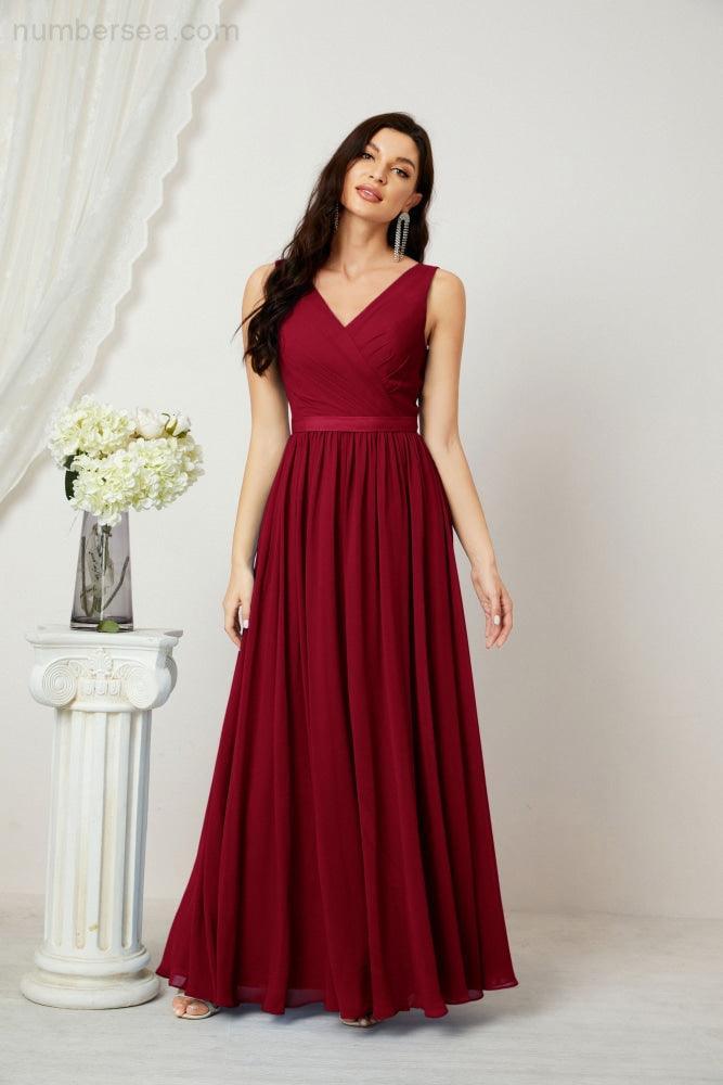 Women's Chiffon Long Bridesmaid Dresses A line Sleeveless Formal Prom Gown for Evening Party Homecoming Dresses 2808-numbersea