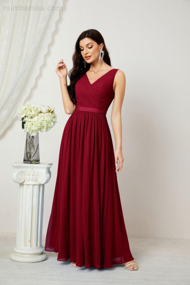 Women's Chiffon Long Bridesmaid Dresses A line Sleeveless Formal Prom Gown for Evening Party Homecoming Dresses 2808-numbersea