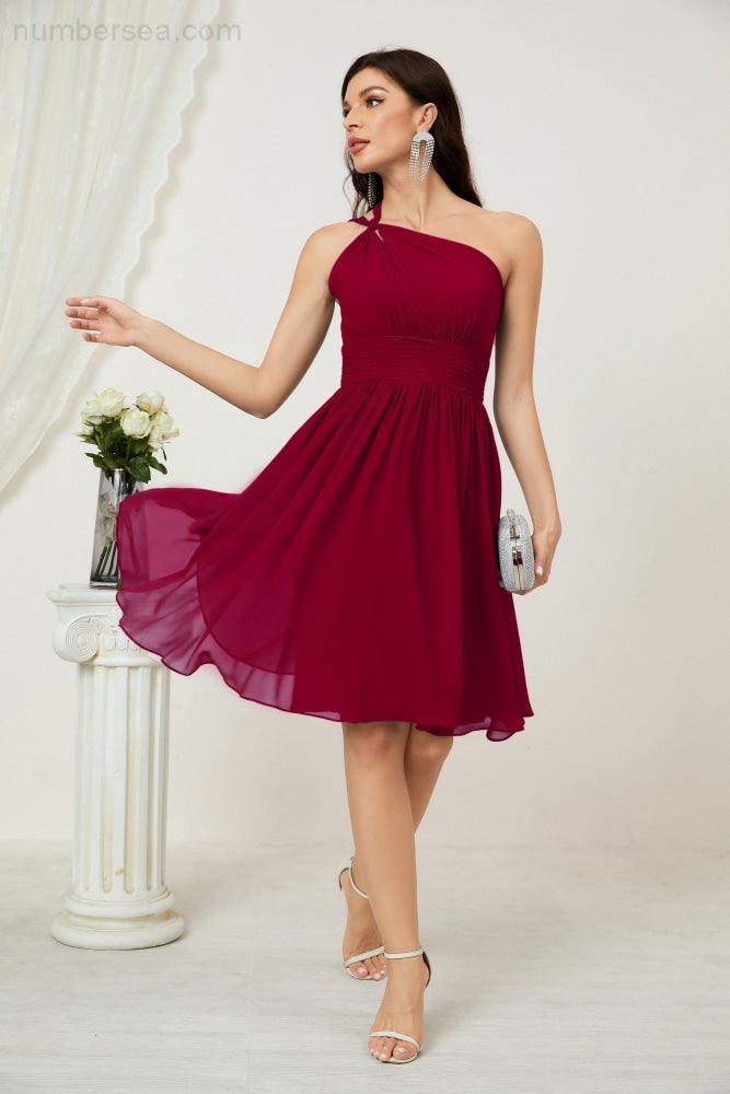 Numbersea Women Chiffon Short One Shoulder Bridesmaid Dress Formal Dresses For Party Homecoming 2804
