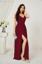 Numbersea Neck Bridesmaid Dresses Chiffon Long Spaghetti A-line Formal Prom Gown for Wedding Party Evening 2801-numbersea