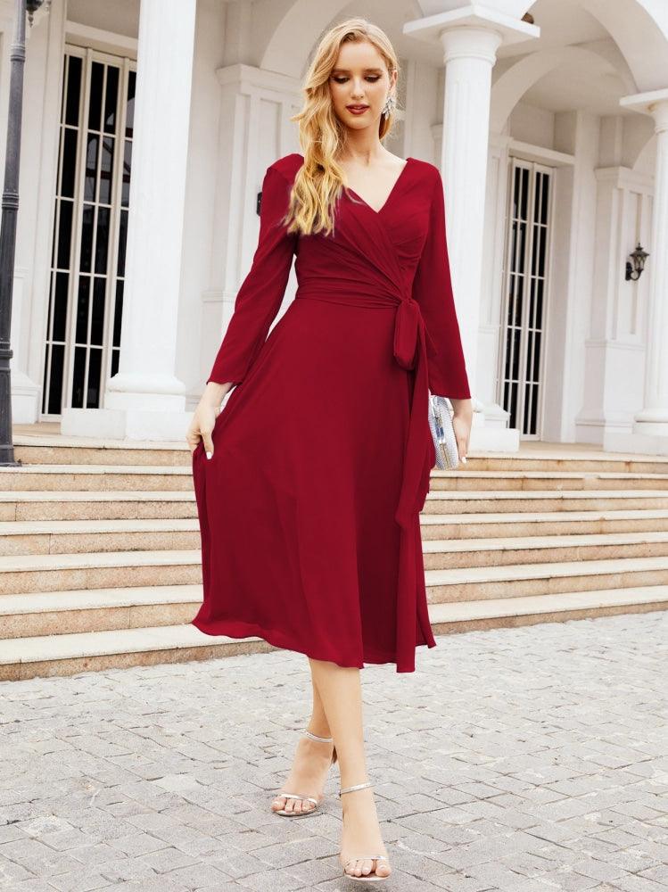 Bridesmaid Dress V-Back Waist Belt Mother of the Bride Wedding Guest 28031-numbersea