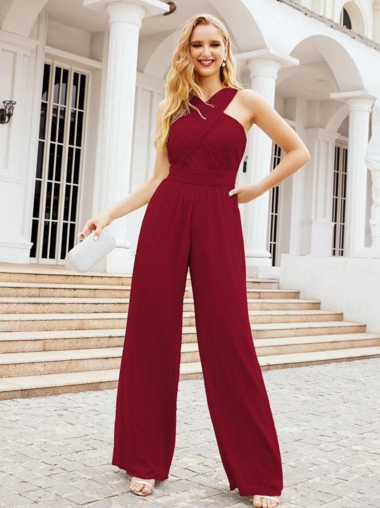 Numbersea Crisscross Neck Jumpsuit Formal Evening Dress Long Bridesmaid Dresses Bell-bottomed Pants 28033-numbersea