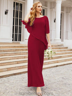 Numbersea Formal Party Gown Dress Long Chiffon Mother Of The Bride Dresses With Ruffle Cape 28026