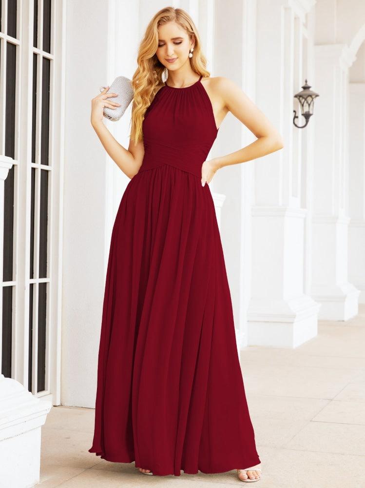 Numbersea Sleeveless Bridesmaid Dresses Long Prom Gown Zipper with Keyhole Back 28056-numbersea