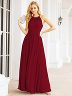 Numbersea Sleeveless Bridesmaid Dresses Long Prom Gown Zipper with Keyhole Back 28056-numbersea