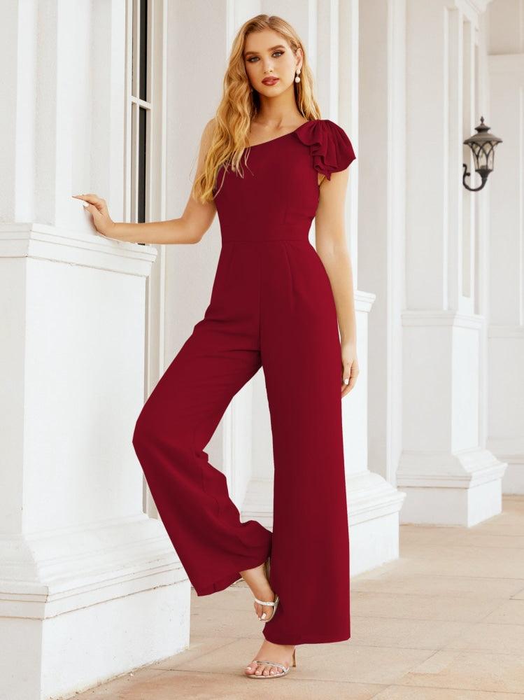 Numbersea Womens One Shoulder Chiffon Long Jumpsuit Formal Evening Dress Bridesmaid Dresses Pants