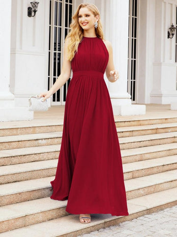 Numbersea Halter Bridesmaid Dress Empire Waist Formal Evening Prom Gown for Mother of The Bride 28030-numbersea