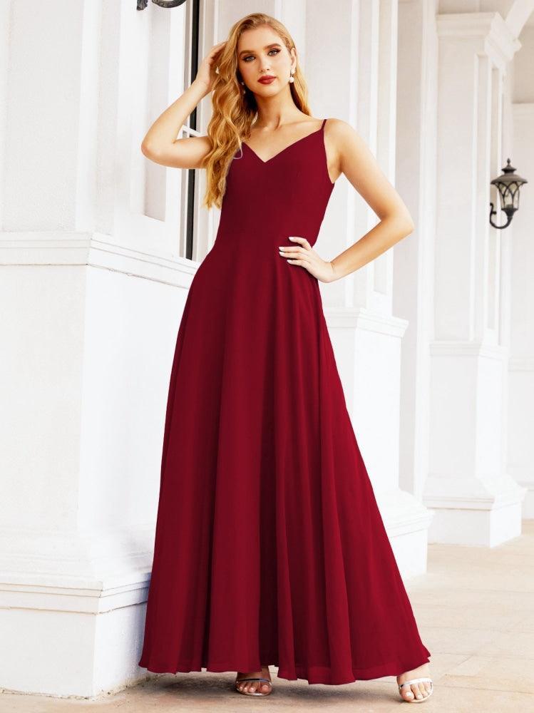 Numbersea Spaghetti Strap Bridesmaid Dresses V Neck Butterfly Back Fromal Evening Party Prom Gown 28036-numbersea
