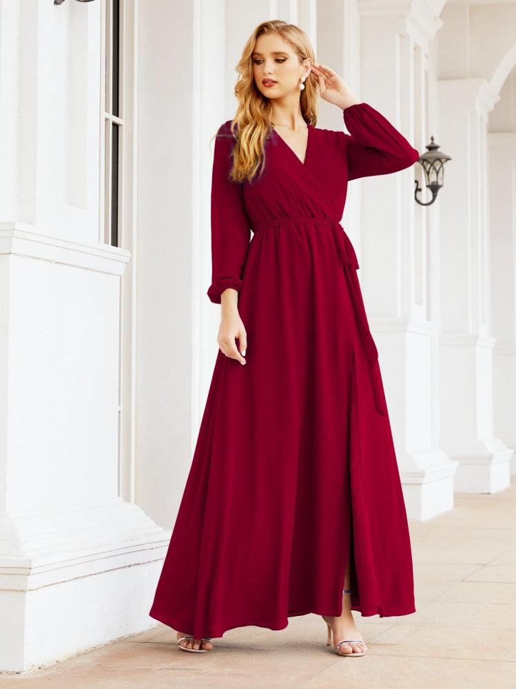 Numbersea Women's Chiffon Bridesmaid Dress A line Long Sleeves Formal Evening Prom Gown for Wedding Guest 28032-numbersea